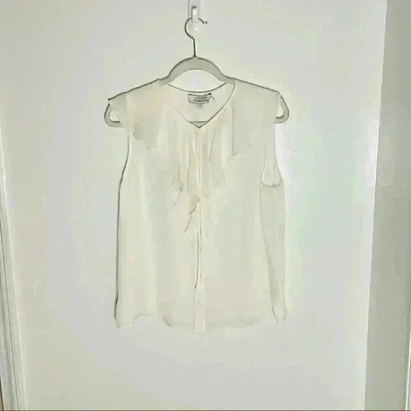 NWT Rickie Freeman for Teri Jon White Ruffle Silk Button Front Blouse - Picture 2 of 7